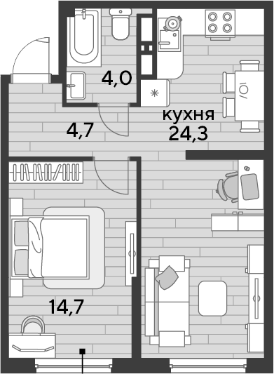 1-комн., 47.7 м², 11/16 этаж, ЖК «DОГМА ПАРК»