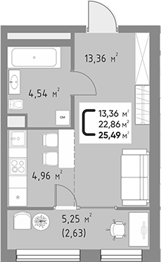 Студия, 22.86 м², 3/9 этаж, ЖК «Коллекция»