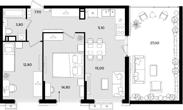 3-комн., 59.4 м², 10/18 этаж, ЖК «Порто-Ново»