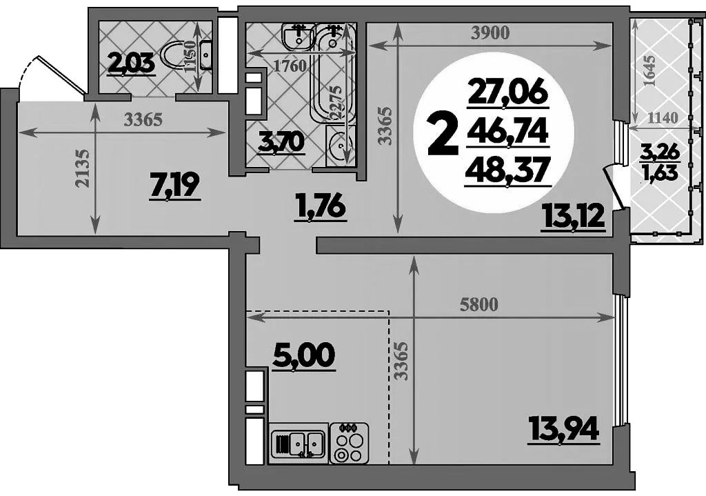 2-комн., 46.74 м², 6/16 этаж, ЖК «Город у моря»