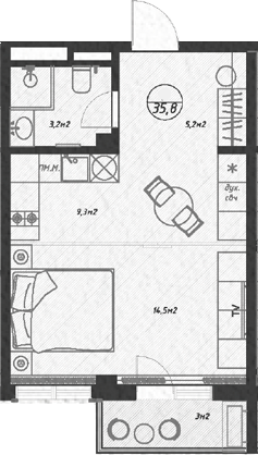 Студия, 32.8 м², 4/7 этаж, ЖК «Оливия»