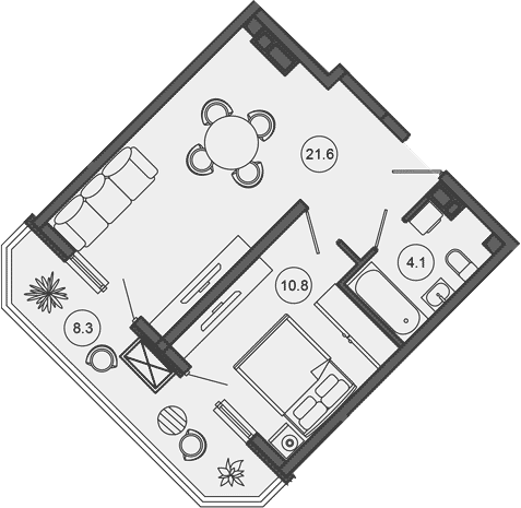 2-комн., 36.5 м², 9/10 этаж, ЖК «Гостиничный комплекс GREENMONT»