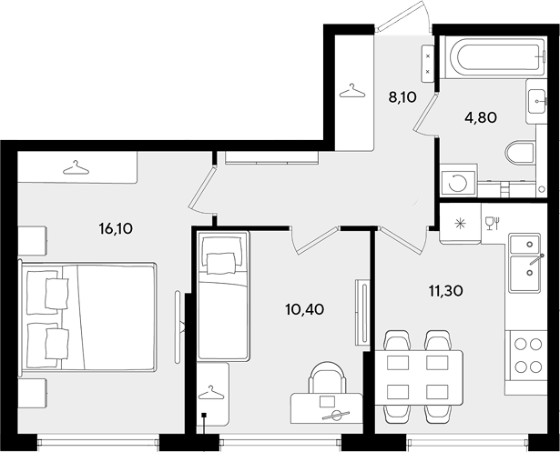 2-комн., 50.7 м², 2/9 этаж, ЖК «Порто-Ново»
