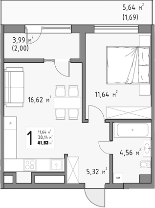 Продается 1-комн. квартира, 38.14 м²