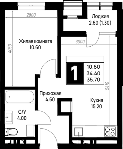 1-комн., 34.4 м², 9/9 этаж, ЖК «На высоком берегу»