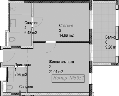 2-комн., 48.3 м², 5/6 этаж, ЖК «Гостиничный комплекс Николай 1»