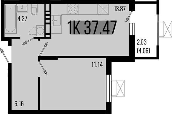 1-комн., 35.44 м², 6/8 этаж, ЖК «Цветной бульвар»