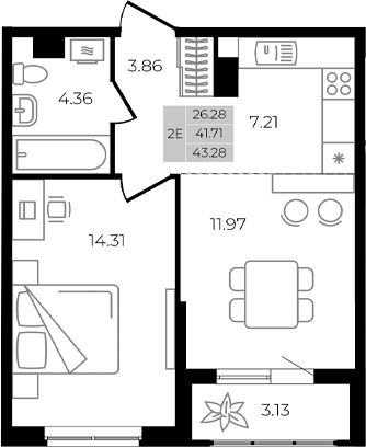 Продается 2-комн. квартира, 41.71 м²