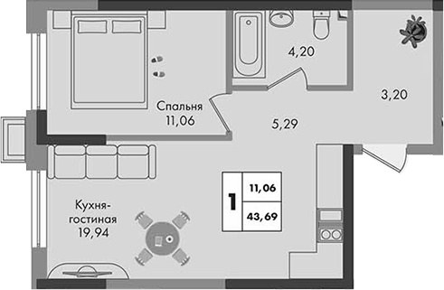 1-комн. Зеленая территория