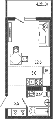 Студия, 24.7 м², 6/12 этаж, ЖК «Флора»