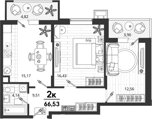 Продается 2-комн. квартира, 57.81 м²