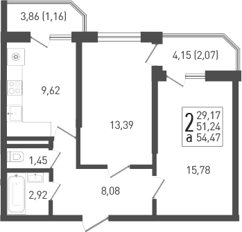 2-комн., 52.29 м², 5/22 этаж, ЖК «ЖК «Кубанская Крепость»»