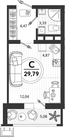Студия, 24.71 м², 11/18 этаж, ЖК «Родные Просторы»