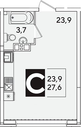 Студия, 27.6 м², 4/16 этаж, ЖК «Самолет»