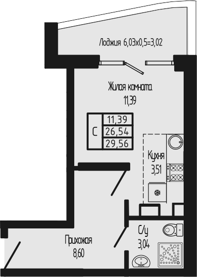 Студия, 26.54 м², 2/12 этаж, ЖК «Sun Hills Ольгинка»