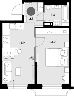 1-комн., 35.7 м², 8/18 этаж, ЖК «Грейд»