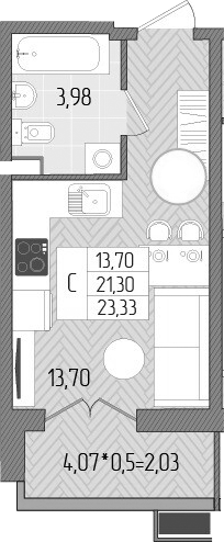 Студия, 21.3 м², 1/8 этаж, ЖК «Сады у моря»