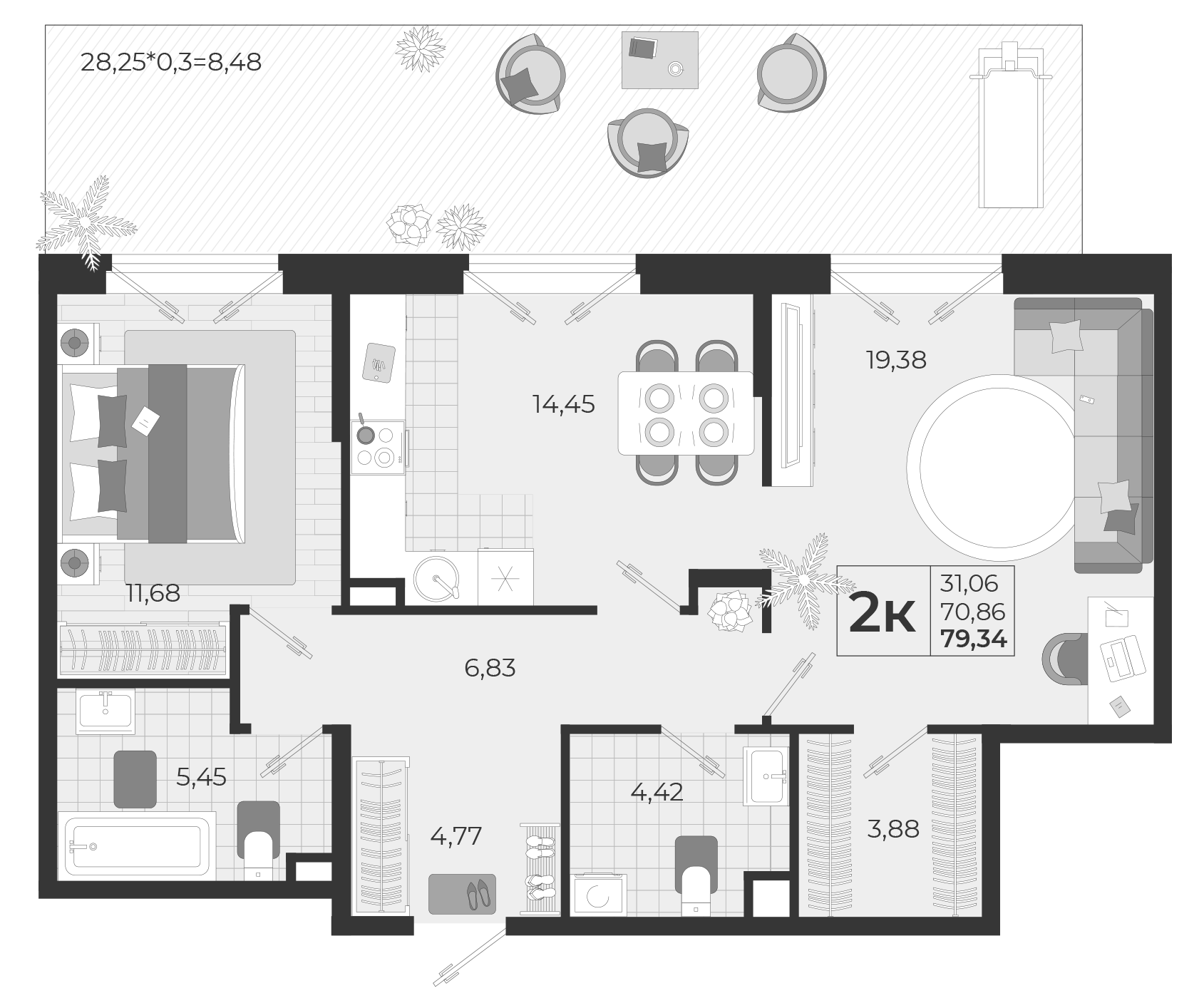 2-комн., 70.86 м², 1/12 этаж, ЖК «Высочество»
