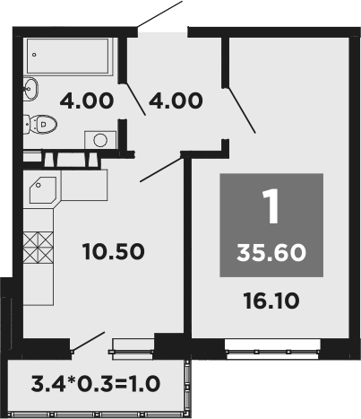 1-комн., 34.4 м², 17/20 этаж, ЖК «НЕО-квартал Красная площадь»