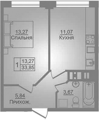 1-комн., 33.9 м², 2/9 этаж, ЖК «Портрет»