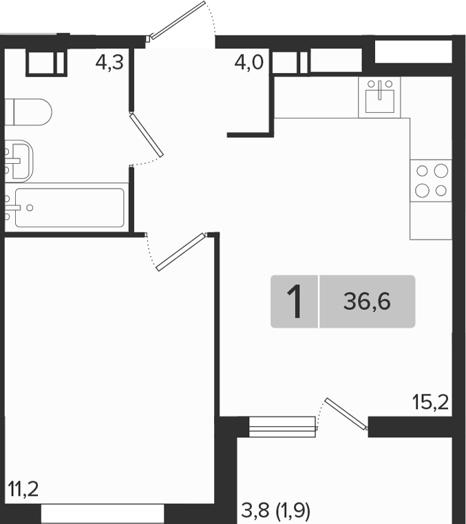 1-комн., 34.7 м², 9/9 этаж, ЖК «Эрмитаж»