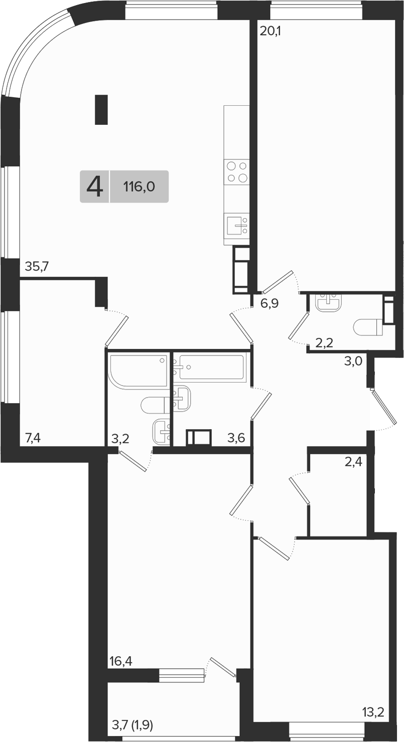4+ комнаты, 114.1 м², 18/18 этаж, ЖК «Эрмитаж»
