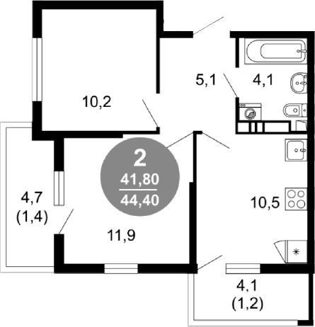2-комн., 41.8 м², 8/17 этаж, ЖК «Лестория»