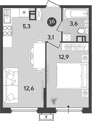2-комн., 37.5 м², 8/18 этаж, ЖК «Порто-Ново»