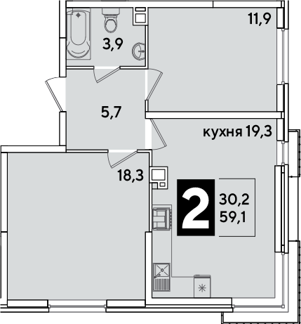 3-комн., 59.1 м², 4/16 этаж, ЖК «Самолет»