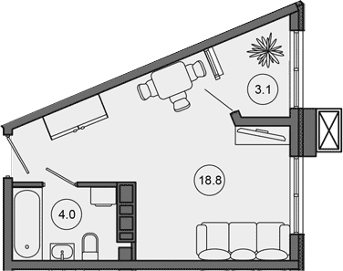 Студия, 22.8 м², 2/10 этаж, ЖК «Гостиничный комплекс GREENMONT»