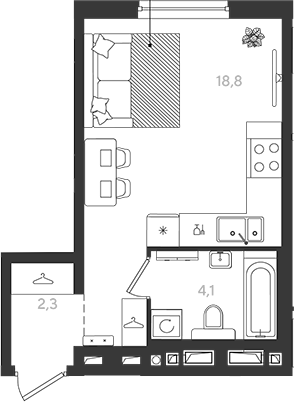 Студия, 25.2 м², 5/18 этаж, ЖК «Самолет»