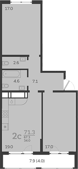 3-комн., 67.3 м², 20/24 этаж, ЖК «Все Свои VIP»