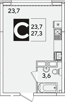Студия, 27.3 м², 12/16 этаж, ЖК «Самолет»