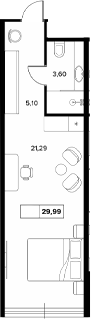 Студия, 29.99 м², 2/6 этаж, ЖК «Гостиничный комплекс Белые ночи»