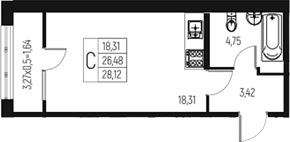 Студия, 26.48 м², 2/7 этаж, ЖК «Атаманский Сад»