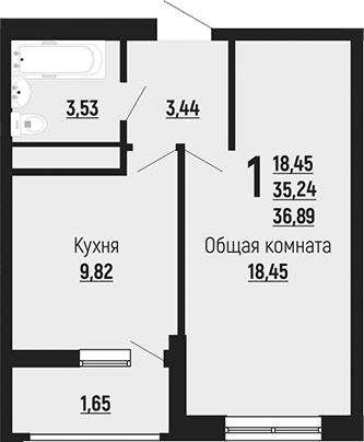 1-комн., 35.24 м², 22/24 этаж, ЖК «Славянка»
