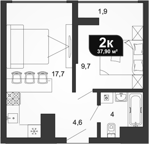 1-комн., 36 м², 16/19 этаж, ЖК «Сочи Парк»