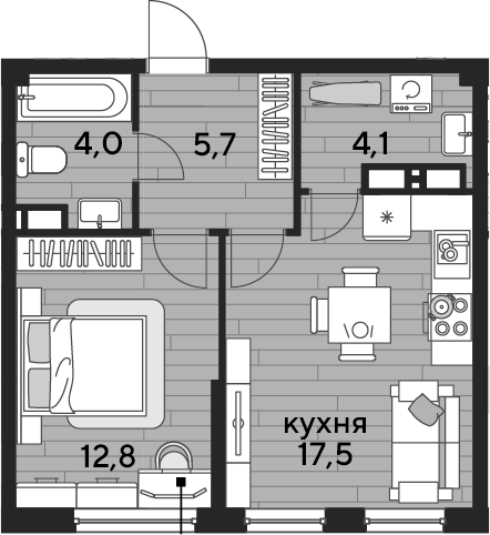 1-комн., 44.1 м², 14/16 этаж, ЖК «DОГМА ПАРК»
