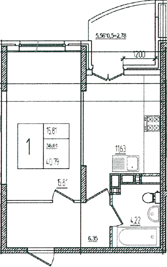 Продается 1-комн. квартира, 38.01 м²