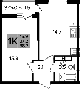 1-комн., 37.2 м², 15/16 этаж, ЖК «Сармат»