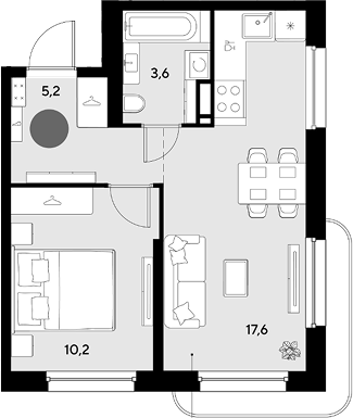 2-комн., 36.6 м², 11/16 этаж, ЖК «Грейд»