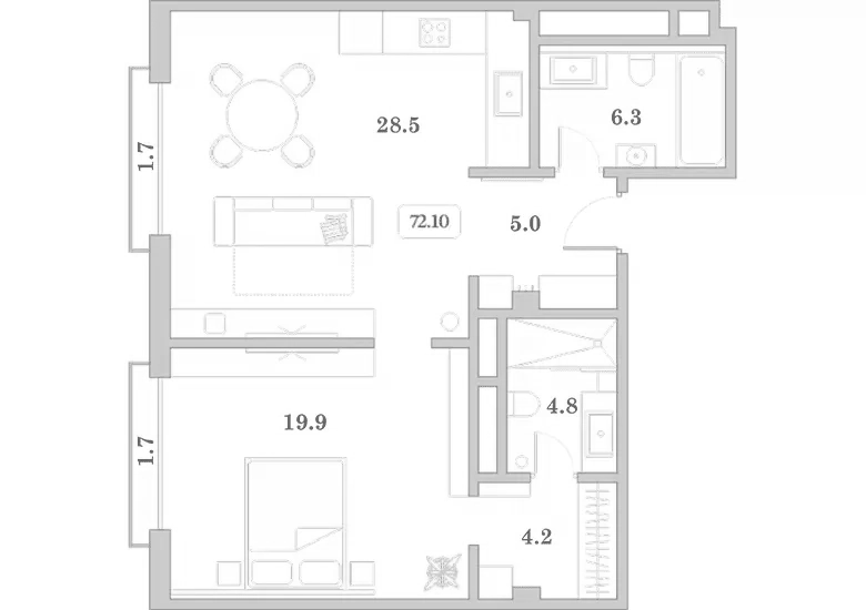 2-комн., 68.7 м², 1/7 этаж, ЖК «Граф Толстой»