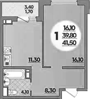 1-комн., 39.8 м², 9/18 этаж, ЖК «Парк у дома»