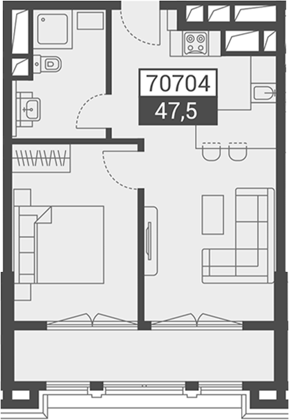 Объект, 47.5 м², 2/7 этаж, ЖК «Красная поляна 540»