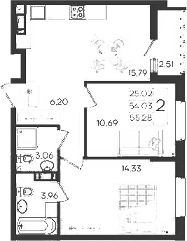 2-комн., 54.03 м², 7/18 этаж, ЖК «Дом 101»