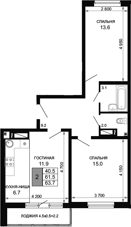 Продается 3-комн. квартира, 61.5 м²