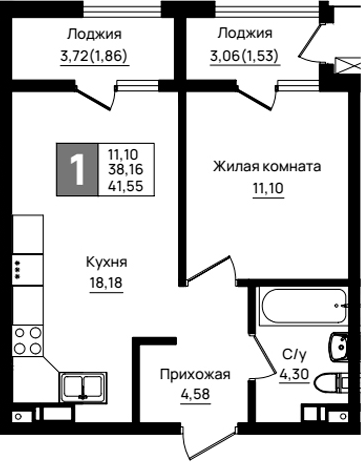 Продается 1-комн. квартира, 38.16 м²