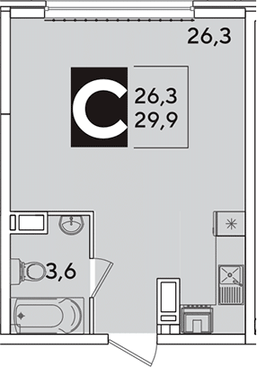 Студия, 29.9 м², 11/16 этаж, ЖК «Самолет»