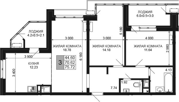 Продается 3-комн. квартира, 70.62 м²