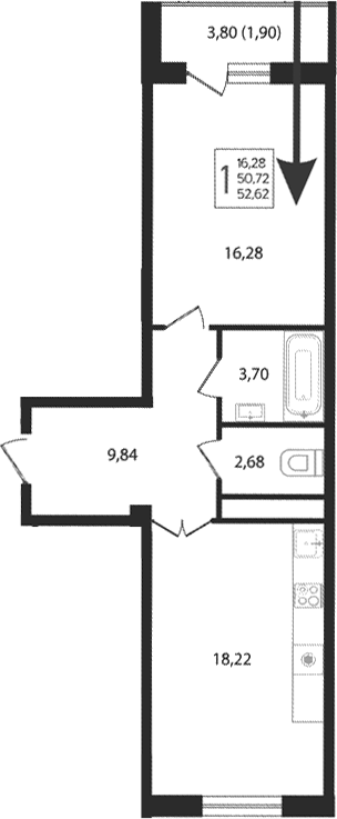 2-комн., 50.72 м²